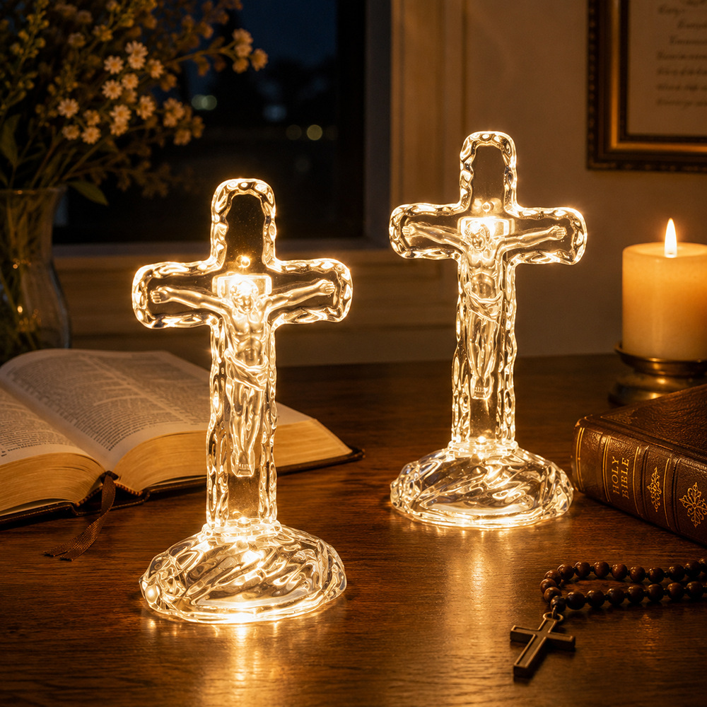 Colorful Transparent LED Night Light with Cross Design for Bedroom and Other Creative Night Lights