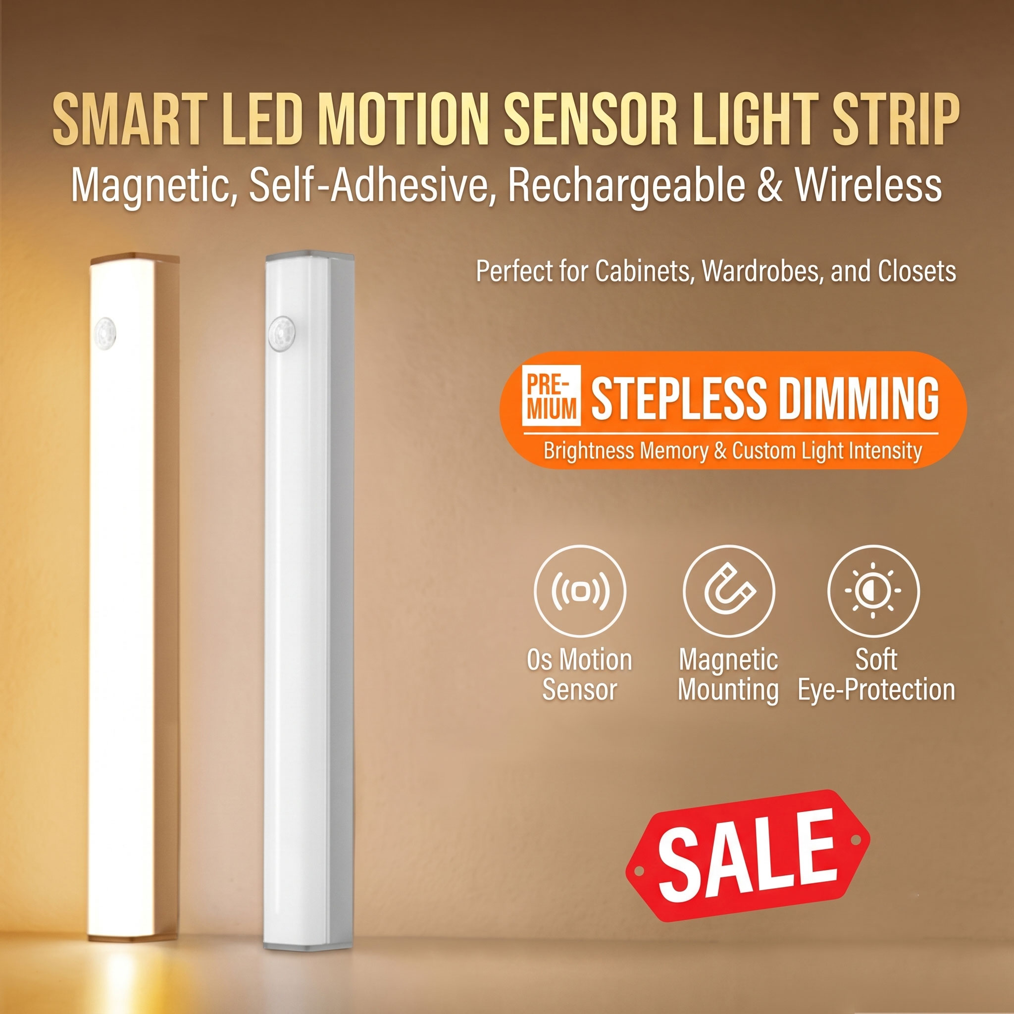 Smart led human body sensor light magnetic self-adhesive wireless night light strip charging cabinet wardrobe