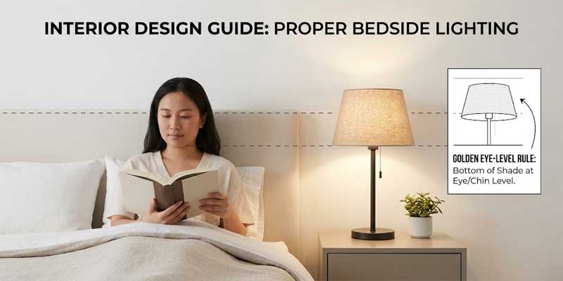 bedroom table lamps height and size guide with golden eye-level rule by TAKETI