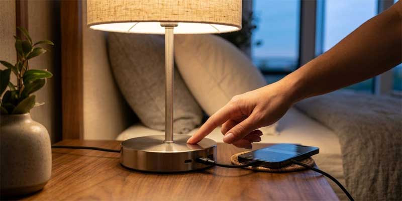 bedroom table lamps with capacitive touch control and USB charging port by TAKETI