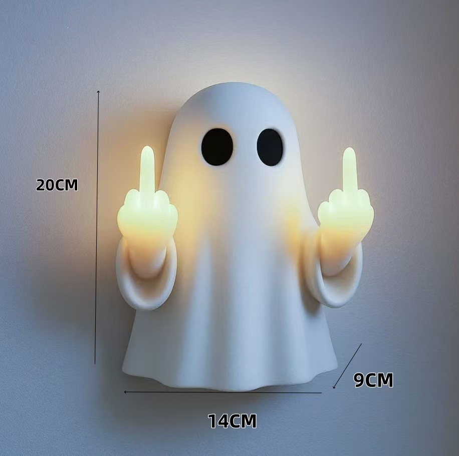 Funny Middle Finger Ghost LED Lamp, Cute Rude Halloween Ghost Decor, Cheeky Light Up Desk Ornament, Spooky Gift
