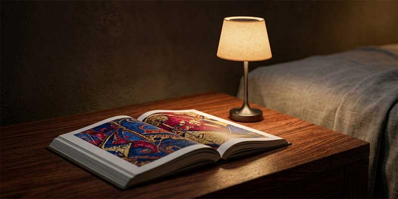 High CRI table lamps for living room illuminating vibrant room textures and wooden accents with authentic color fidelity.
