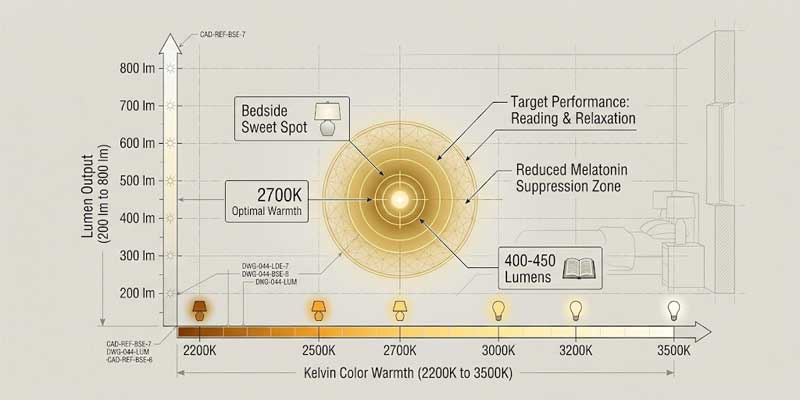 Technical matrix diagram showing the relationship between Kelvin color warmth and lumen brightness in 2700k vs 3000k lamps