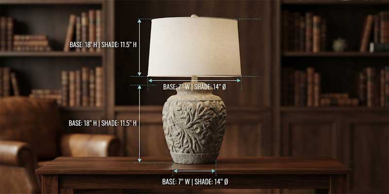 Dimensional proportion guide illustrating the golden ratio formulas for replacement lamp shades on table bases