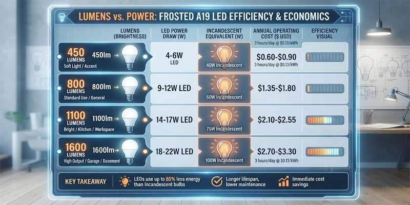 Comprehensive brightness conversion chart showing led light bulbs lumens output compared to traditional incandescent watts