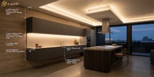 Architectural application of LED strip lights showing voltage driver sizing and aluminum channel mounting profile