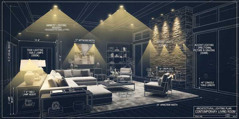 Living room lighting structural layers