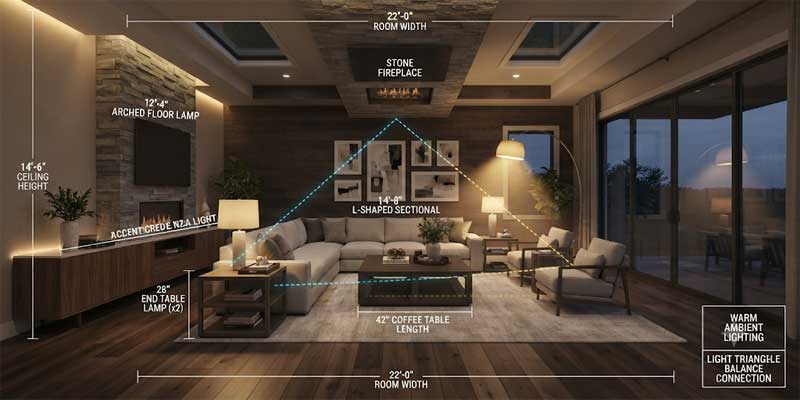 Living room lighting triangle distribution