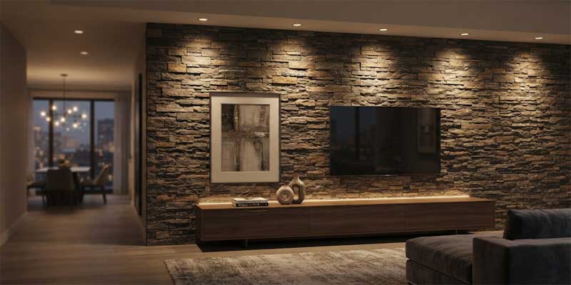 Wall grazing technique in living room lighting
