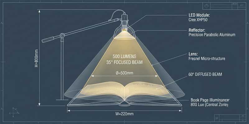 Reading lamp lumens output and beam angle comparison